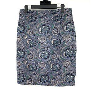 Ann Taylor Skirt Blue Floral Paisley Print Pencil Straight
